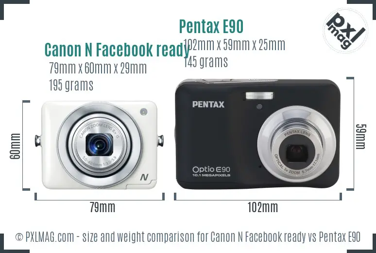 Canon N Facebook ready vs Pentax E90 size comparison Canon N Facebook ready vs Pentax E90 size comparison
