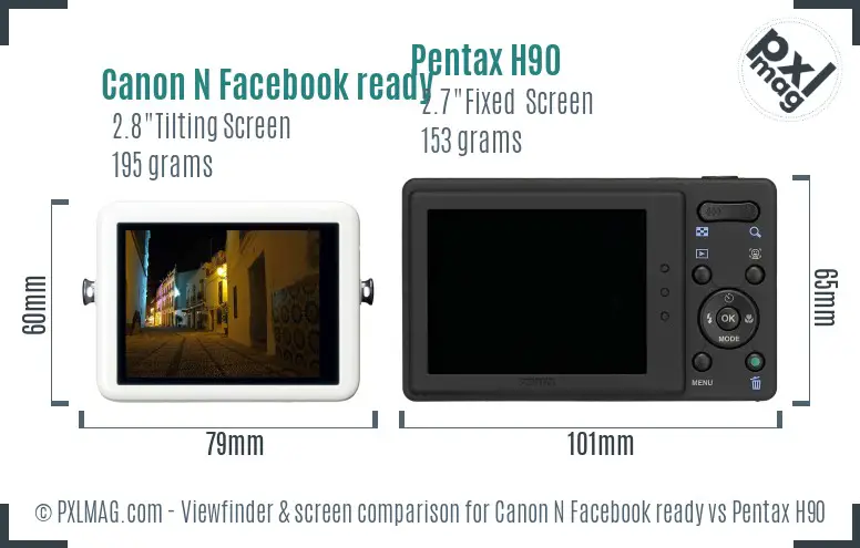 Canon N Facebook ready vs Pentax H90 Screen and Viewfinder comparison