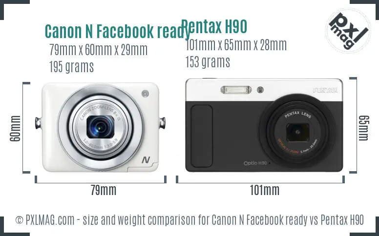 Canon N Facebook ready vs Pentax H90 size comparison