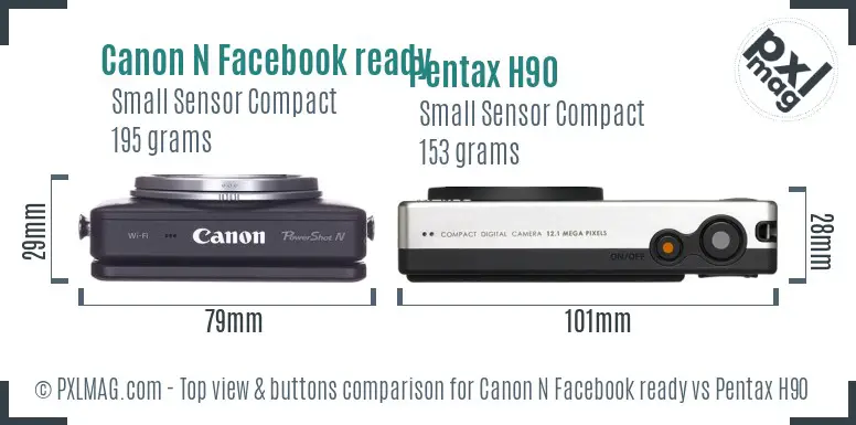 Canon N Facebook ready vs Pentax H90 top view buttons comparison