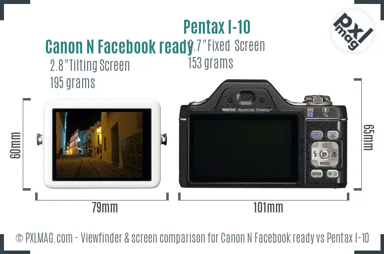 Canon N Facebook ready vs Pentax I-10 Screen and Viewfinder comparison