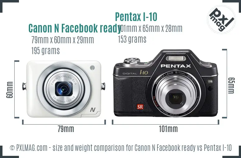 Canon N Facebook ready vs Pentax I-10 size comparison