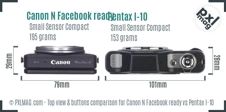 Canon N Facebook ready vs Pentax I-10 top view buttons comparison