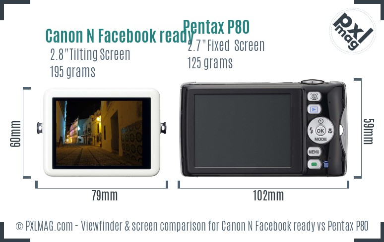 Canon N Facebook ready vs Pentax P80 Screen and Viewfinder comparison