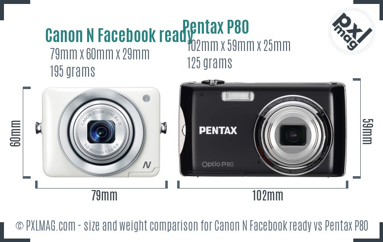 Canon N Facebook ready vs Pentax P80 size comparison