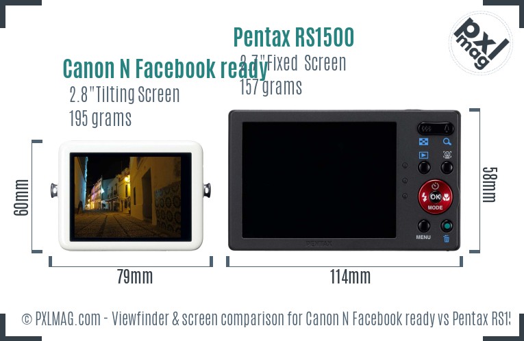 Canon N Facebook ready vs Pentax RS1500 Screen and Viewfinder comparison