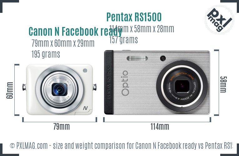 Canon N Facebook ready vs Pentax RS1500 size comparison
