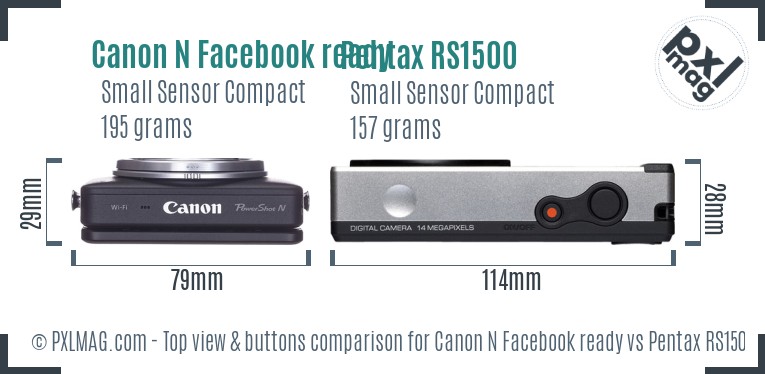 Canon N Facebook ready vs Pentax RS1500 top view buttons comparison