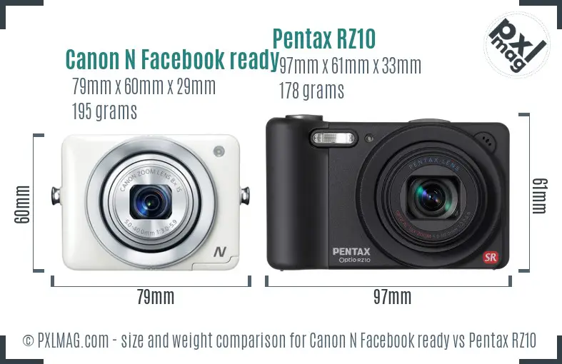 Canon N Facebook ready vs Pentax RZ10 size comparison