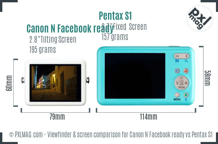 Canon N Facebook ready vs Pentax S1 Screen and Viewfinder comparison