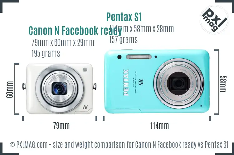 Canon N Facebook ready vs Pentax S1 size comparison