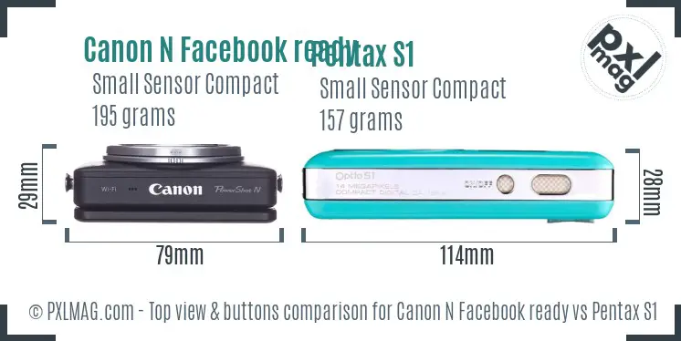 Canon N Facebook ready vs Pentax S1 top view buttons comparison