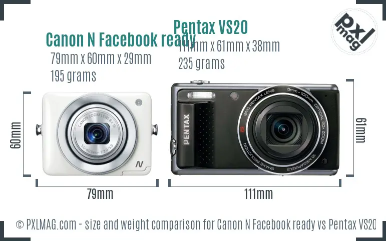 Canon N Facebook ready vs Pentax VS20 size comparison