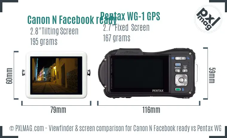 Canon N Facebook ready vs Pentax WG-1 GPS Screen and Viewfinder comparison