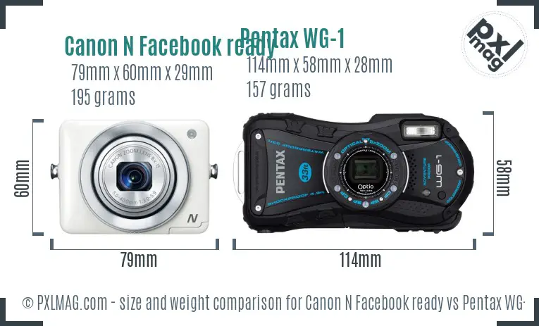 Canon N Facebook ready vs Pentax WG-1 size comparison