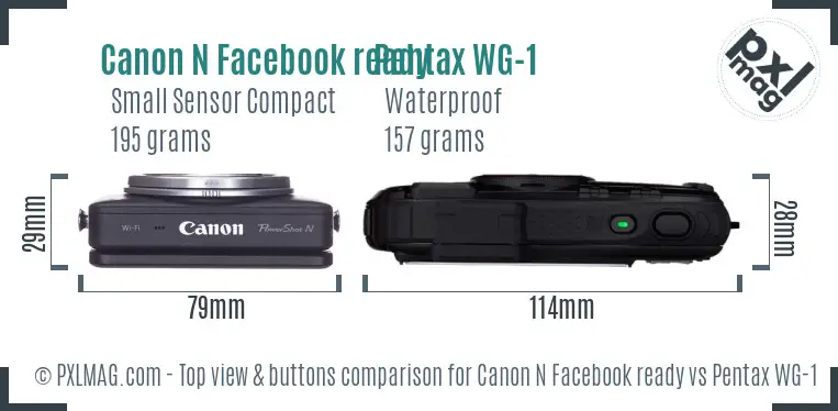 Canon N Facebook ready vs Pentax WG-1 top view buttons comparison