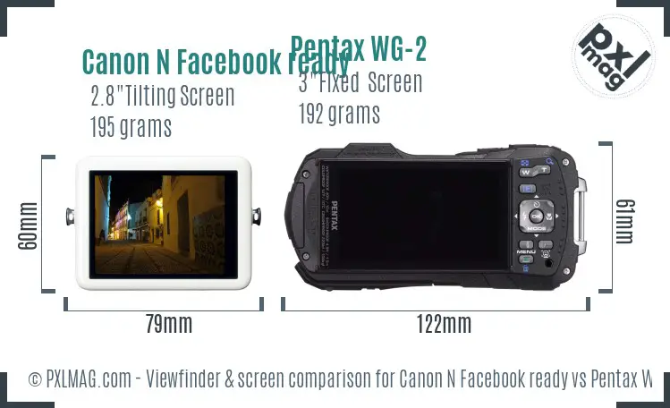 Canon N Facebook ready vs Pentax WG-2 Screen and Viewfinder comparison