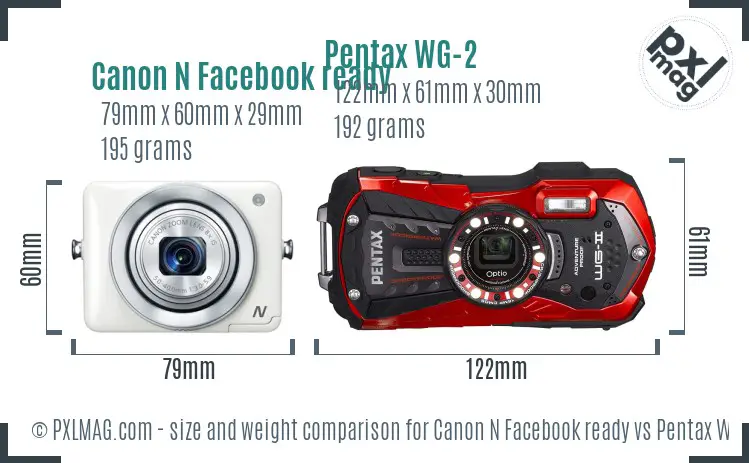 Canon N Facebook ready vs Pentax WG-2 size comparison Canon N Facebook ready vs Pentax WG-2 size comparison
