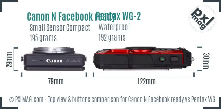 Canon N Facebook ready vs Pentax WG-2 top view buttons comparison
