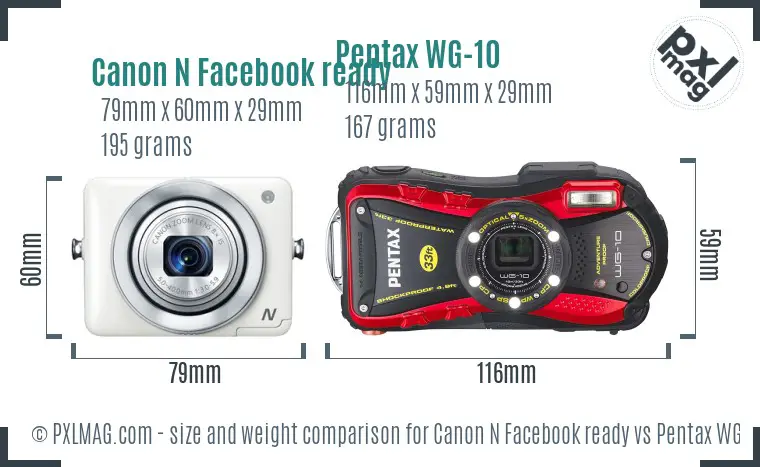 Canon N Facebook ready vs Pentax WG-10 size comparison