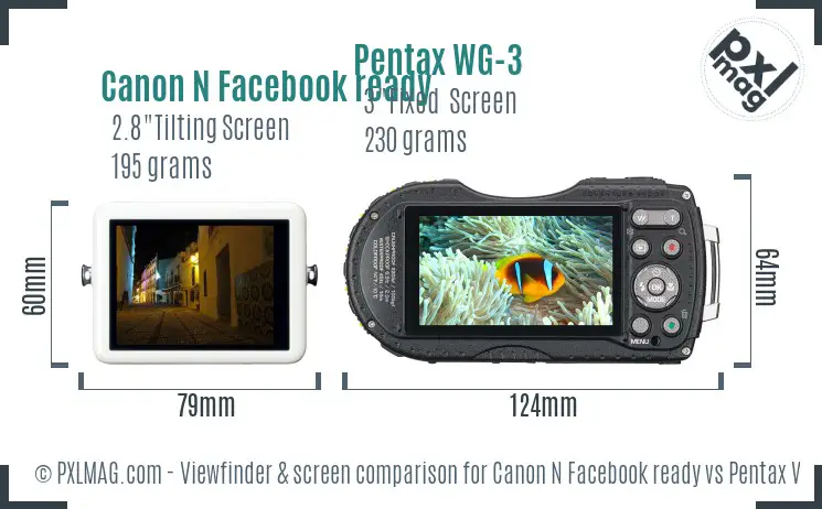 Canon N Facebook ready vs Pentax WG-3 Screen and Viewfinder comparison