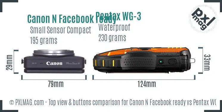 Canon N Facebook ready vs Pentax WG-3 top view buttons comparison