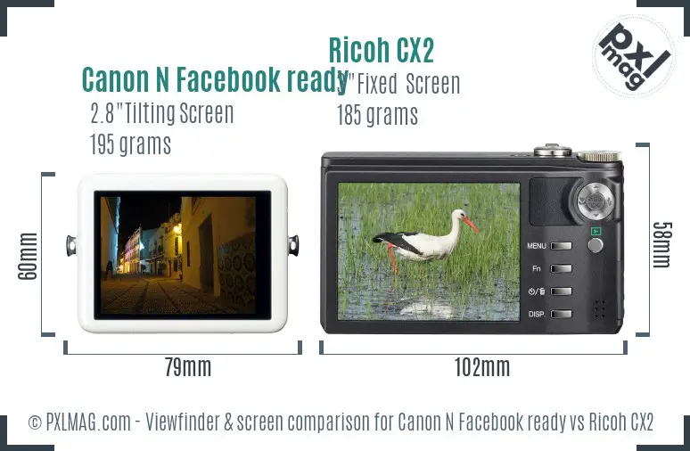 Canon N Facebook ready vs Ricoh CX2 Screen and Viewfinder comparison