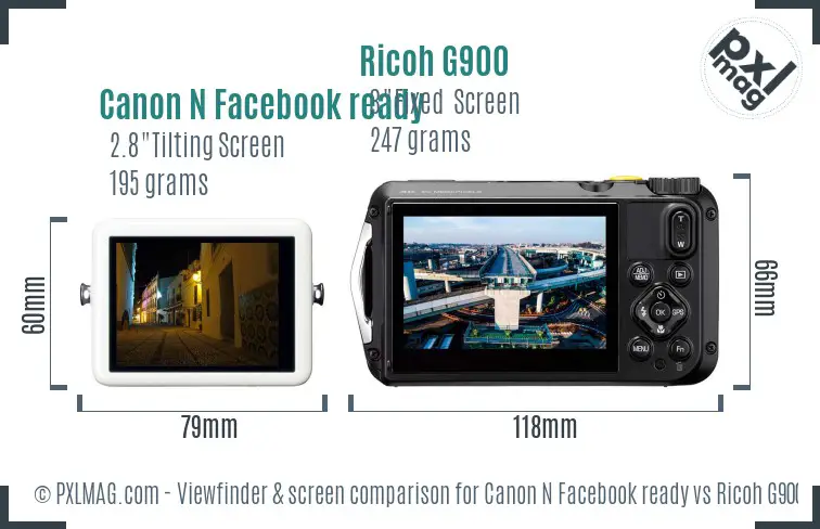 Canon N Facebook ready vs Ricoh G900 Screen and Viewfinder comparison