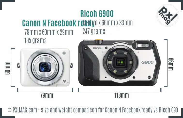 Canon N Facebook ready vs Ricoh G900 size comparison