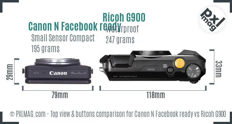 Canon N Facebook ready vs Ricoh G900 top view buttons comparison