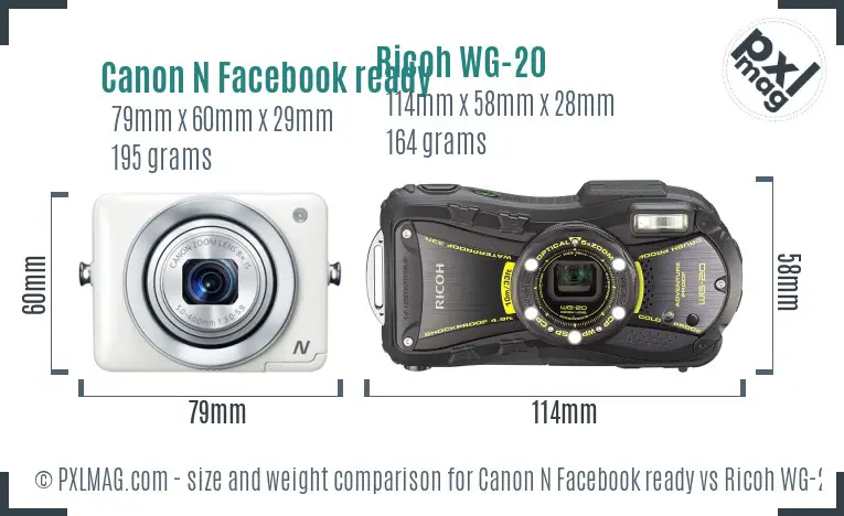 Canon N Facebook ready vs Ricoh WG-20 size comparison Canon N Facebook ready vs Ricoh WG-20 size comparison