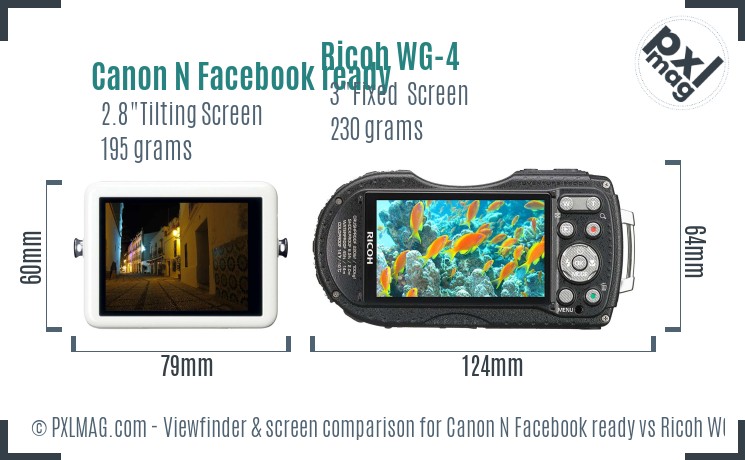 Canon N Facebook ready vs Ricoh WG-4 Screen and Viewfinder comparison
