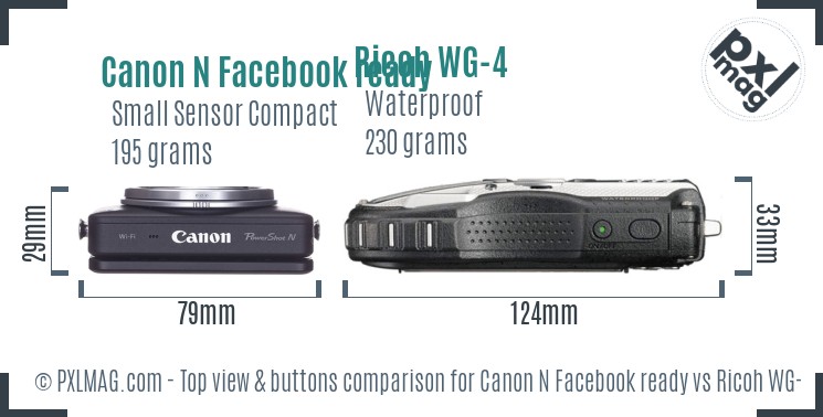 Canon N Facebook ready vs Ricoh WG-4 top view buttons comparison
