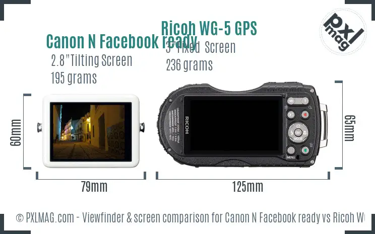 Canon N Facebook ready vs Ricoh WG-5 GPS Screen and Viewfinder comparison