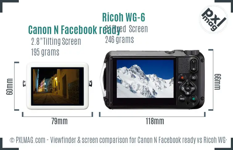 Canon N Facebook ready vs Ricoh WG-6 Screen and Viewfinder comparison