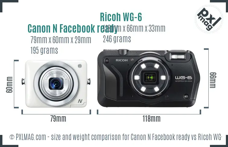 Canon N Facebook ready vs Ricoh WG-6 size comparison Canon N Facebook ready vs Ricoh WG-6 size comparison