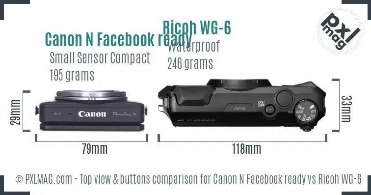 Canon N Facebook ready vs Ricoh WG-6 top view buttons comparison