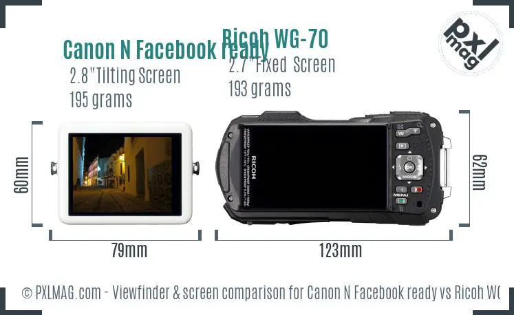 Canon N Facebook ready vs Ricoh WG-70 Screen and Viewfinder comparison