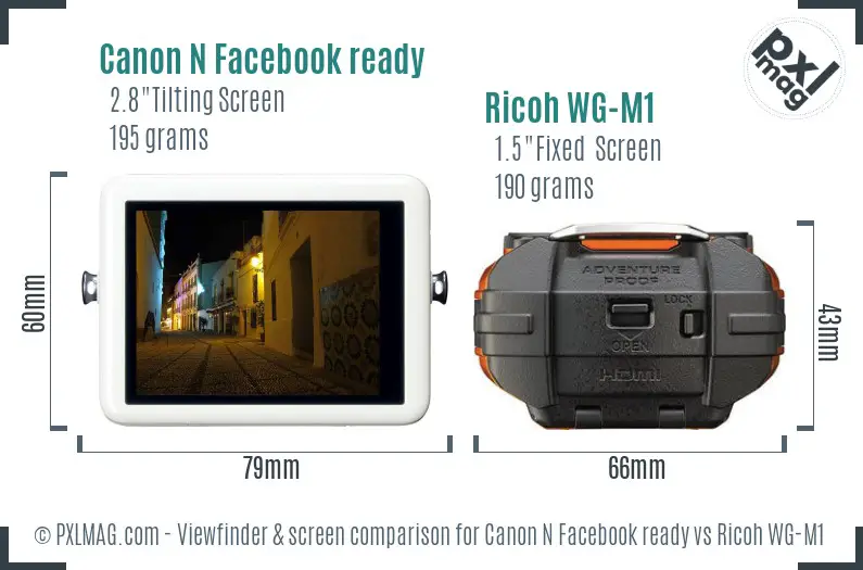 Canon N Facebook ready vs Ricoh WG-M1 Screen and Viewfinder comparison
