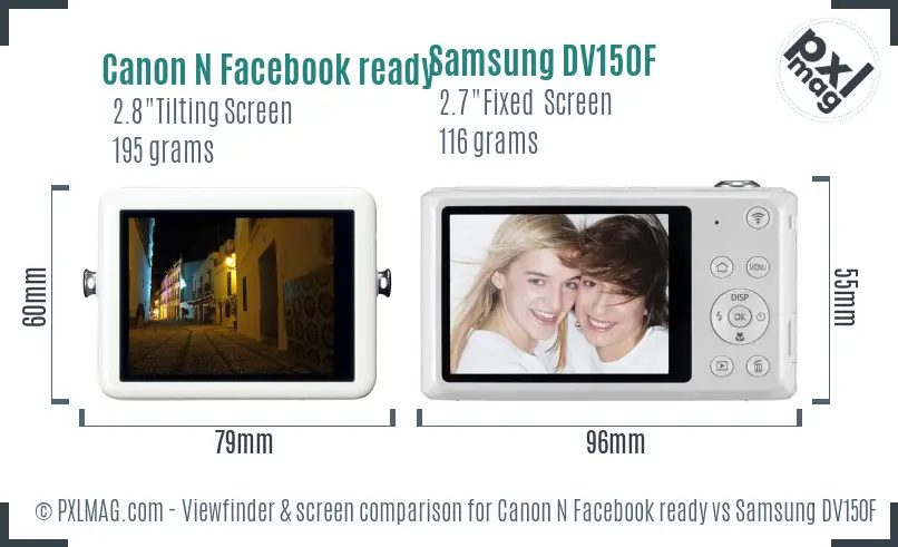 Canon N Facebook ready vs Samsung DV150F Screen and Viewfinder comparison