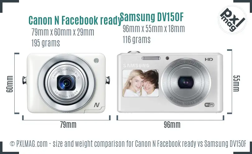 Canon N Facebook ready vs Samsung DV150F size comparison