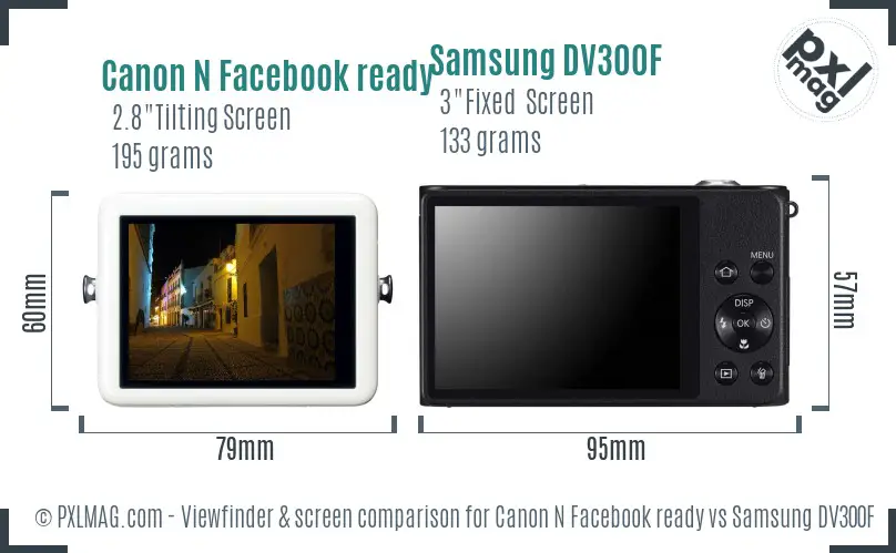 Canon N Facebook ready vs Samsung DV300F Screen and Viewfinder comparison