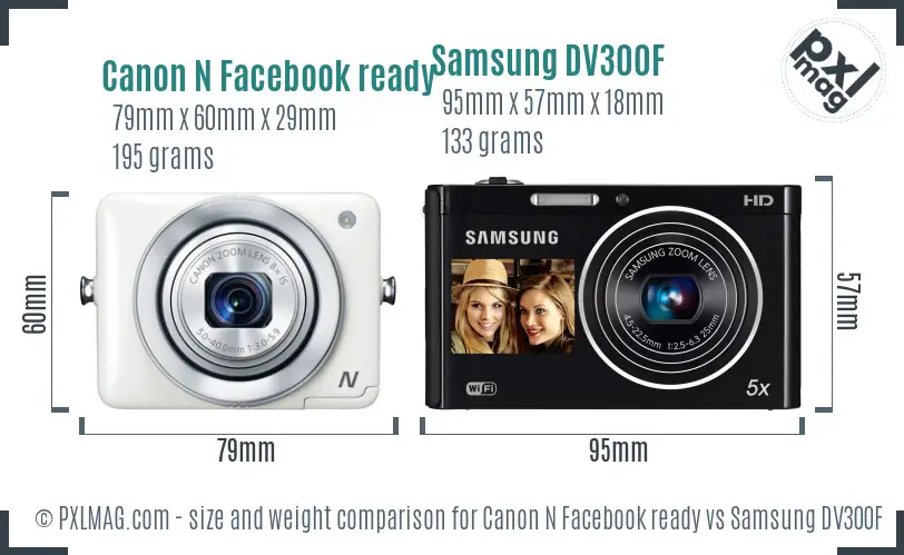 Canon N Facebook ready vs Samsung DV300F size comparison