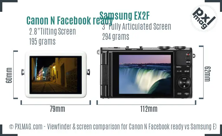 Canon N Facebook ready vs Samsung EX2F Screen and Viewfinder comparison