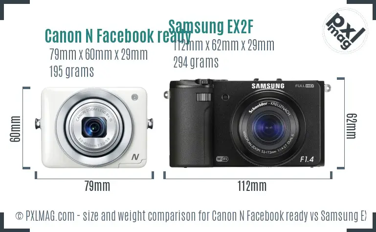 Canon N Facebook ready vs Samsung EX2F size comparison