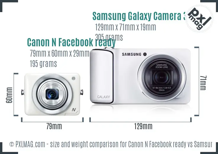 Canon N Facebook ready vs Samsung Galaxy Camera 3G size comparison Canon N Facebook ready vs Samsung Galaxy Camera 3G size comparison