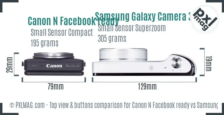 Canon N Facebook ready vs Samsung Galaxy Camera 3G top view buttons comparison Canon N Facebook ready vs Samsung Galaxy Camera 3G top view buttons comparison