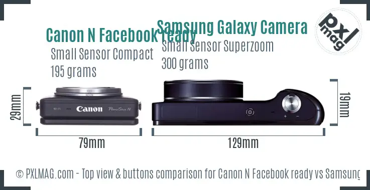 Canon N Facebook ready vs Samsung Galaxy Camera top view buttons comparison