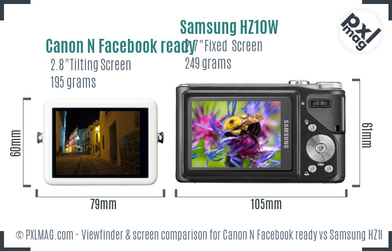 Canon N Facebook ready vs Samsung HZ10W Screen and Viewfinder comparison