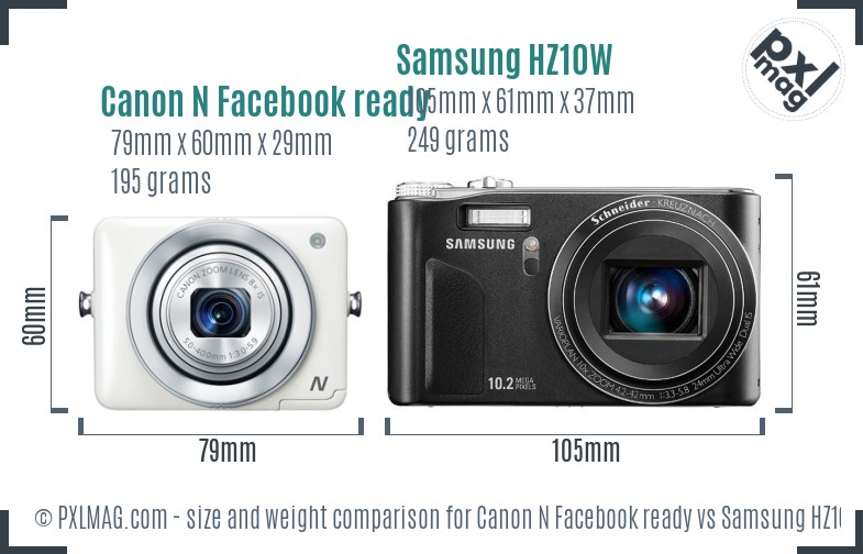 Canon N Facebook ready vs Samsung HZ10W size comparison